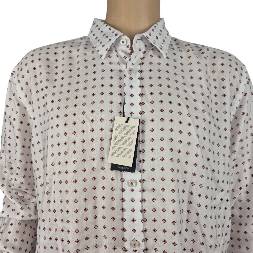 BOSS Hugo Boss Men's Slim Fit Long Sleeve Button Down Shirt Size XXL White 【09】
